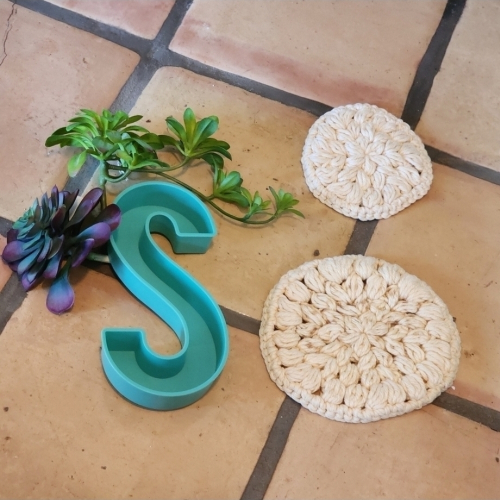 Hand Crafted 2 Cream Crochet Coasters Pot Holders